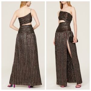 Rebecca Vallance Ronnie Gown One Shoulder Cutout Metallic Maxi Dress - US SIZE 4